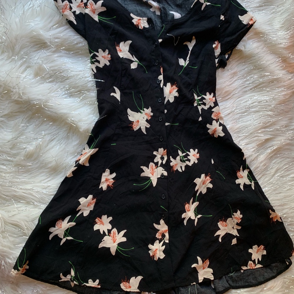 Black floral bottom down dress